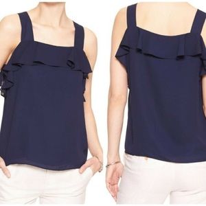 Banana Republic Sleeveless Navy Ruffle Square Neck